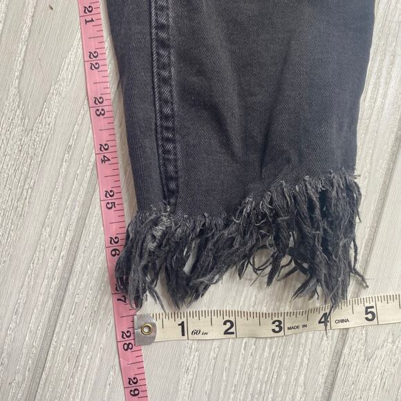 Free People Womens Denim Great Heights Black Frayed Raw Hem Skinny Jeans Size 26 - Picture 5 of 11
